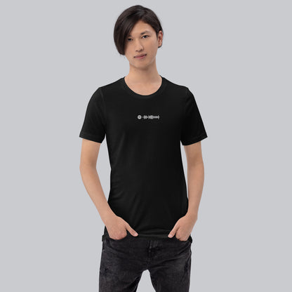 Black unisex tshirt with custom music code