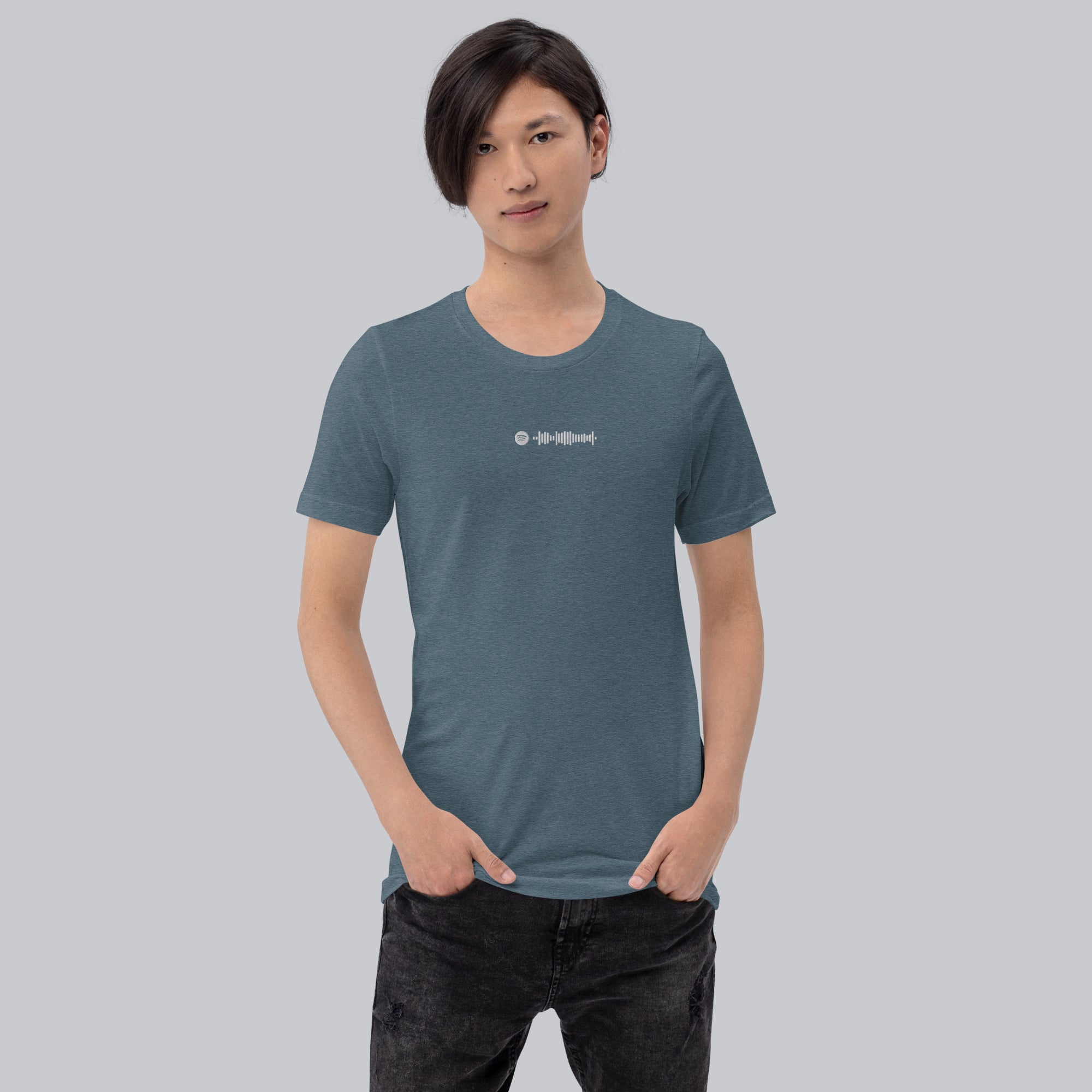 Dark grey unisex tshirt with custom music code