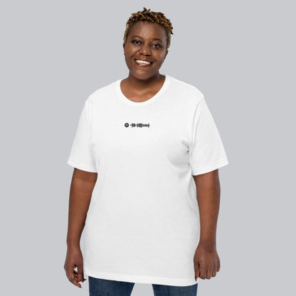 White unisex tshirt with custom music code