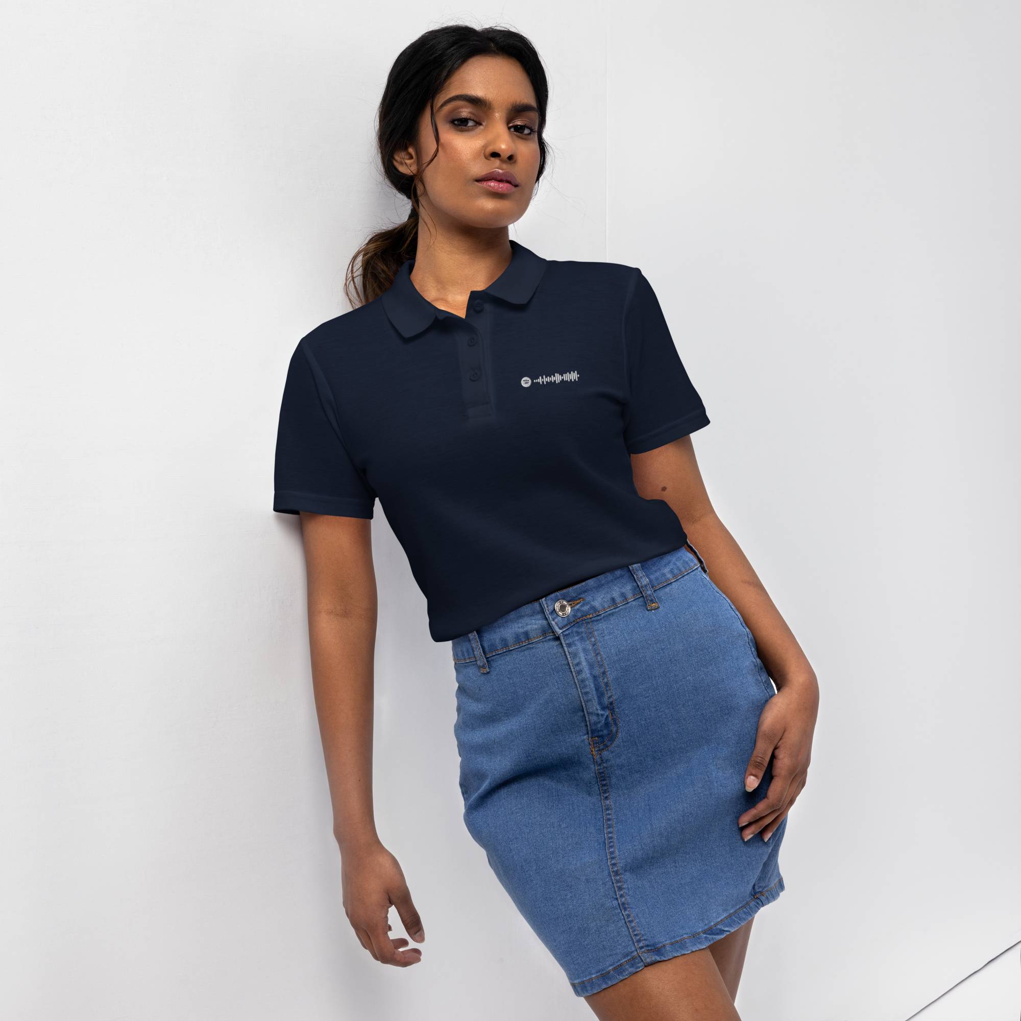 Navy Women Polo Tshirt with custom Music Code