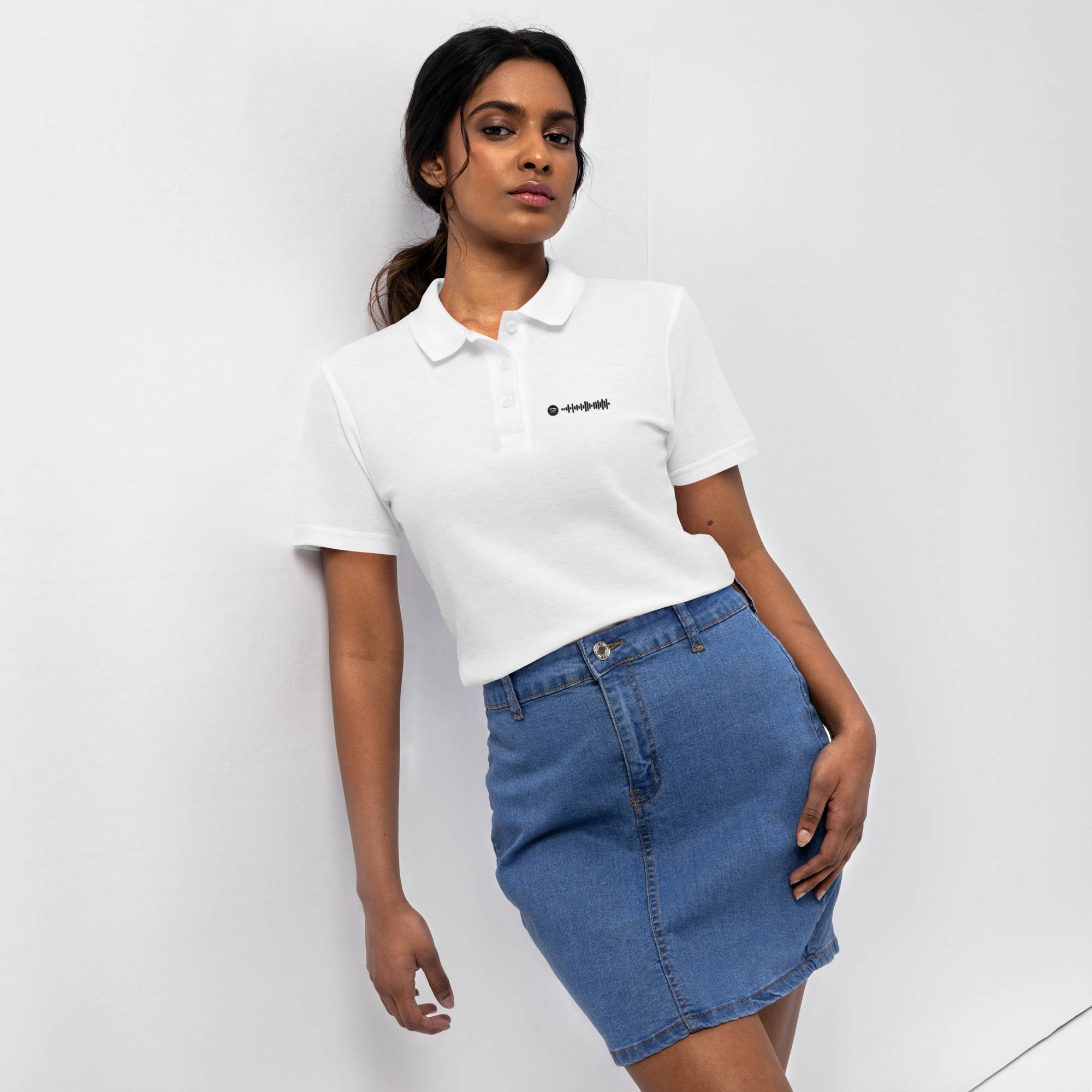 White Women Polo Tshirt with custom Music Code