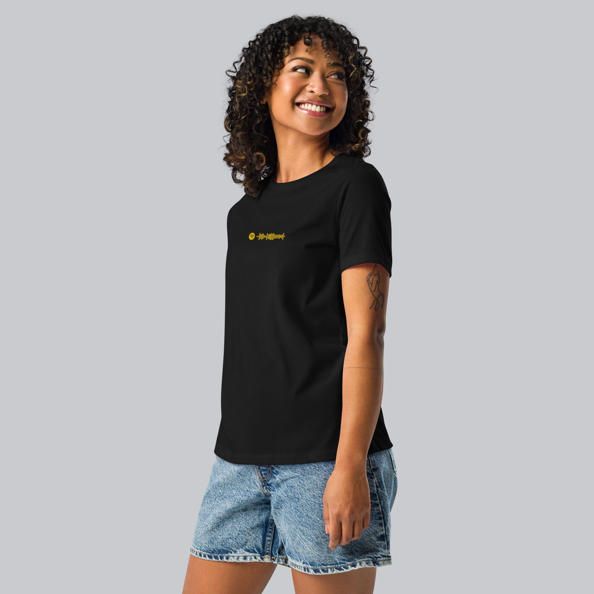 Black Women tshirt with custom music code#color_black