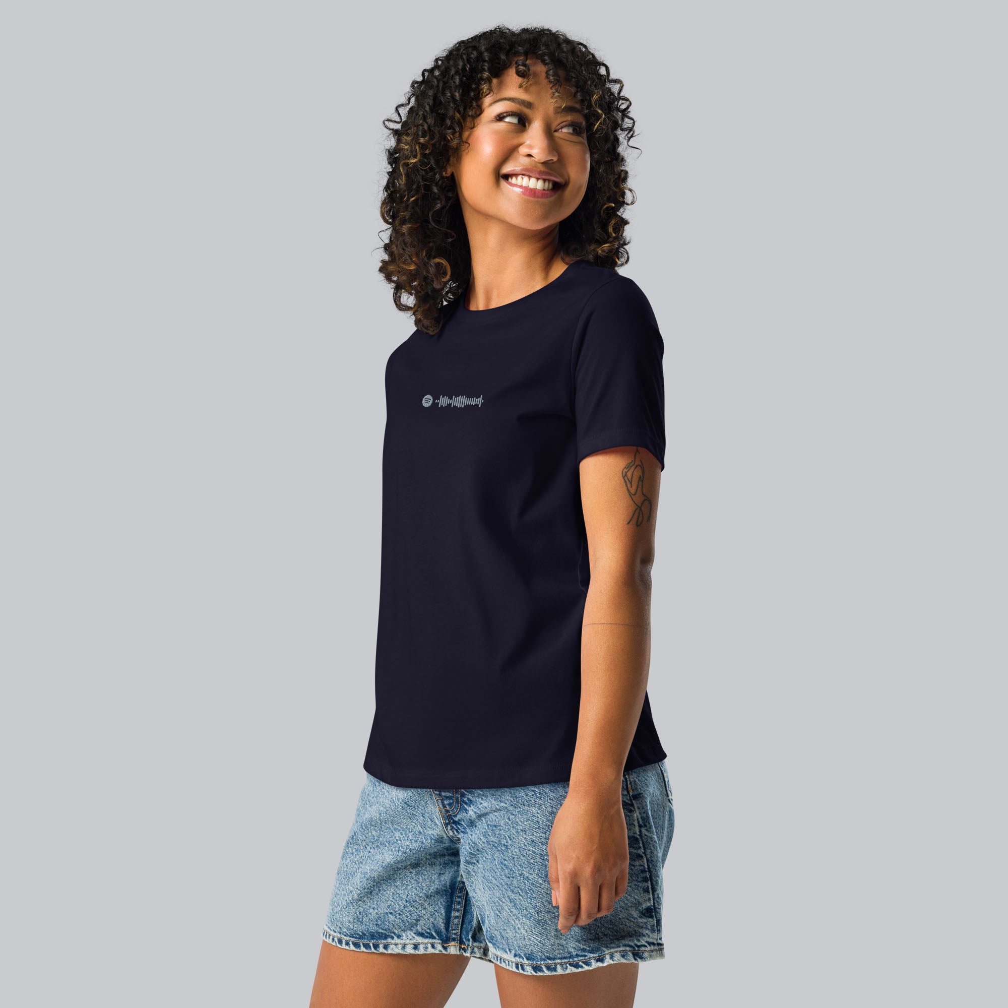 Navy Women tshirt with custom music code