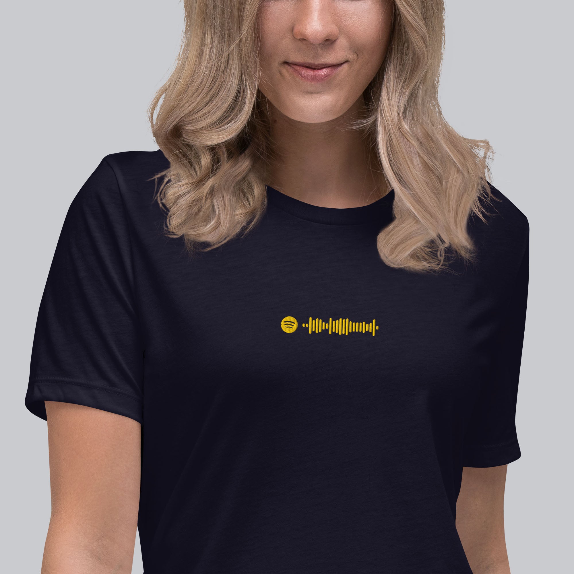 Navy Women tshirt with custom music code