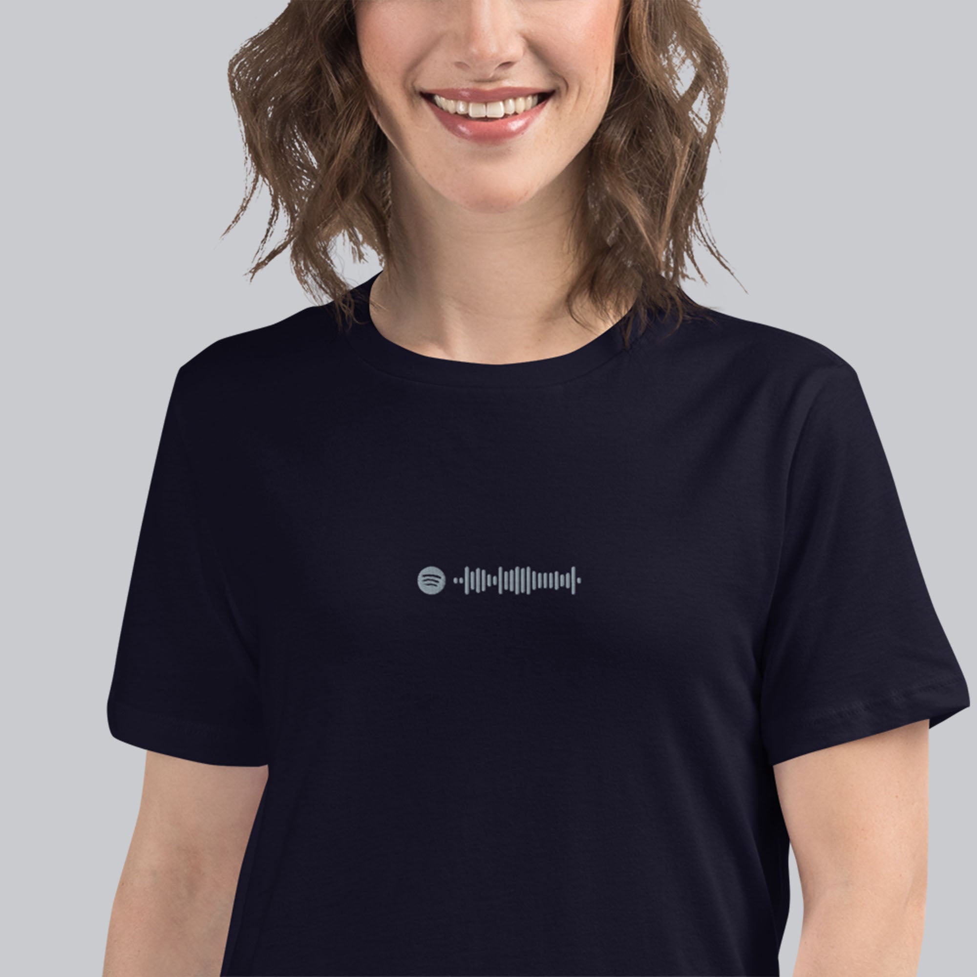 Navy Women tshirt with custom music code