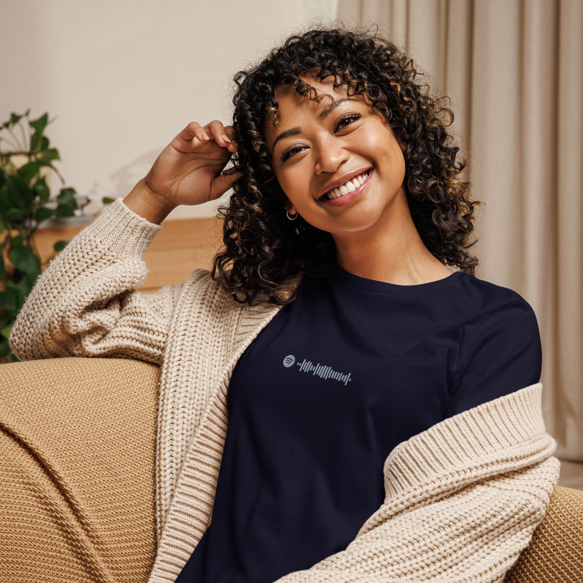 Navy Women tshirt with custom music code