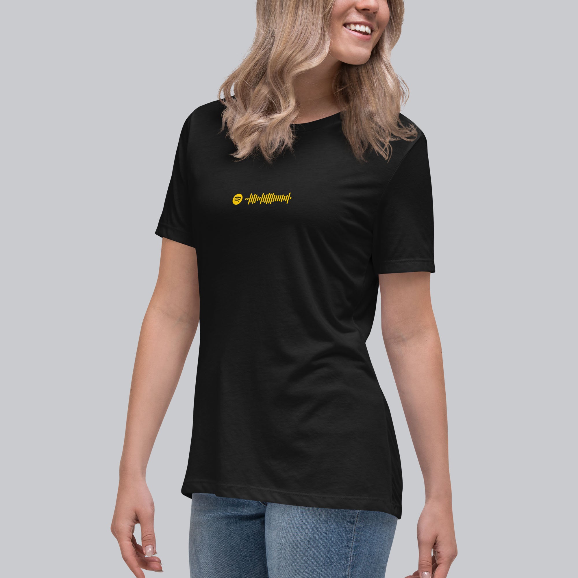 Black Women's tshirt with printed custom music code and custom text