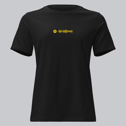Black Women's tshirt with printed custom music code and custom text
