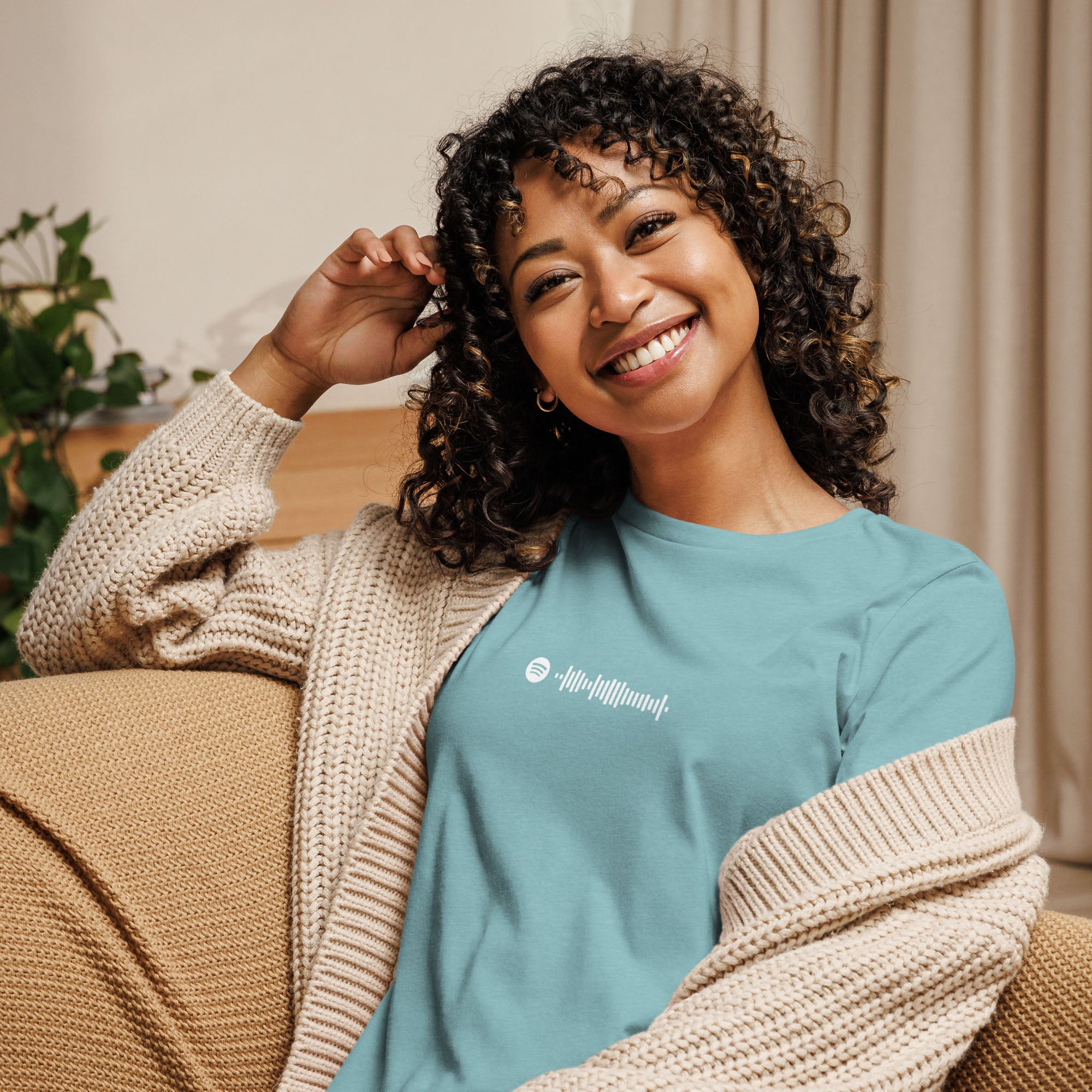 Blue lagoon Women's tshirt with printed custom music code and custom text