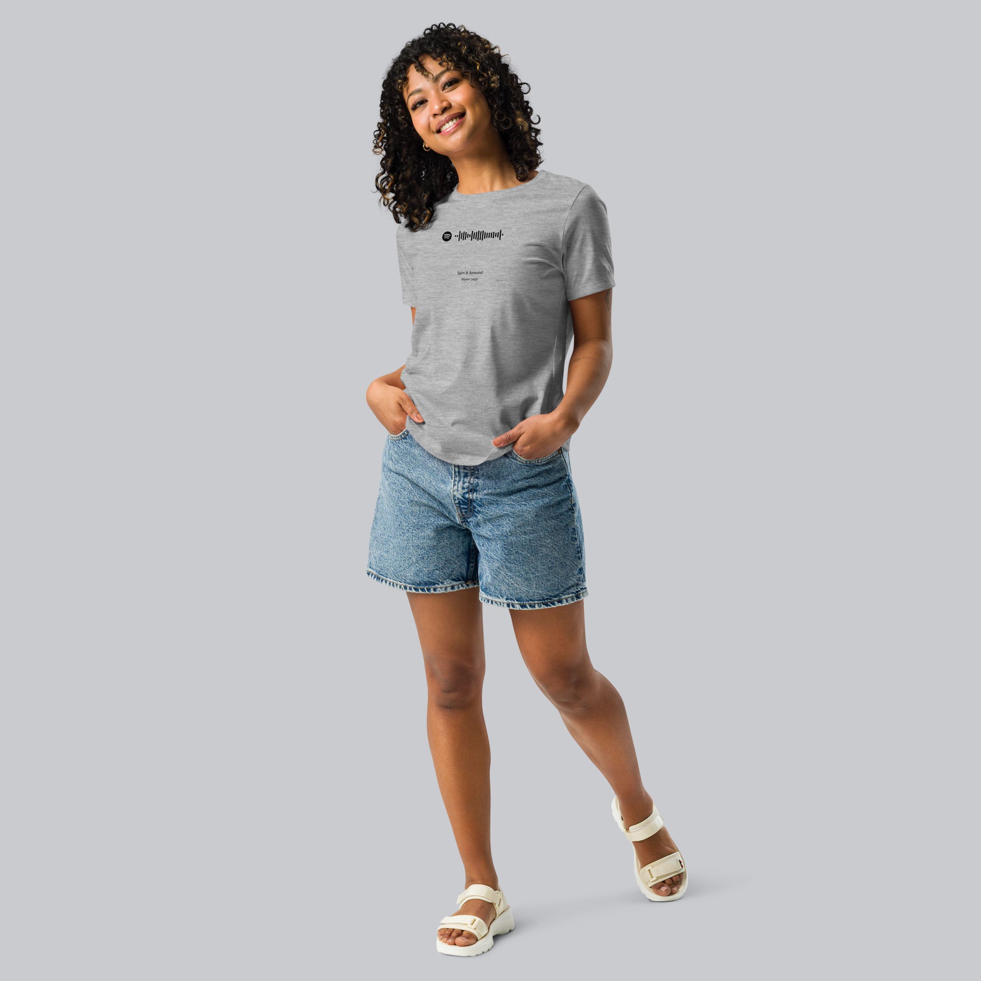 Grey Women's tshirt with printed custom music code and custom text