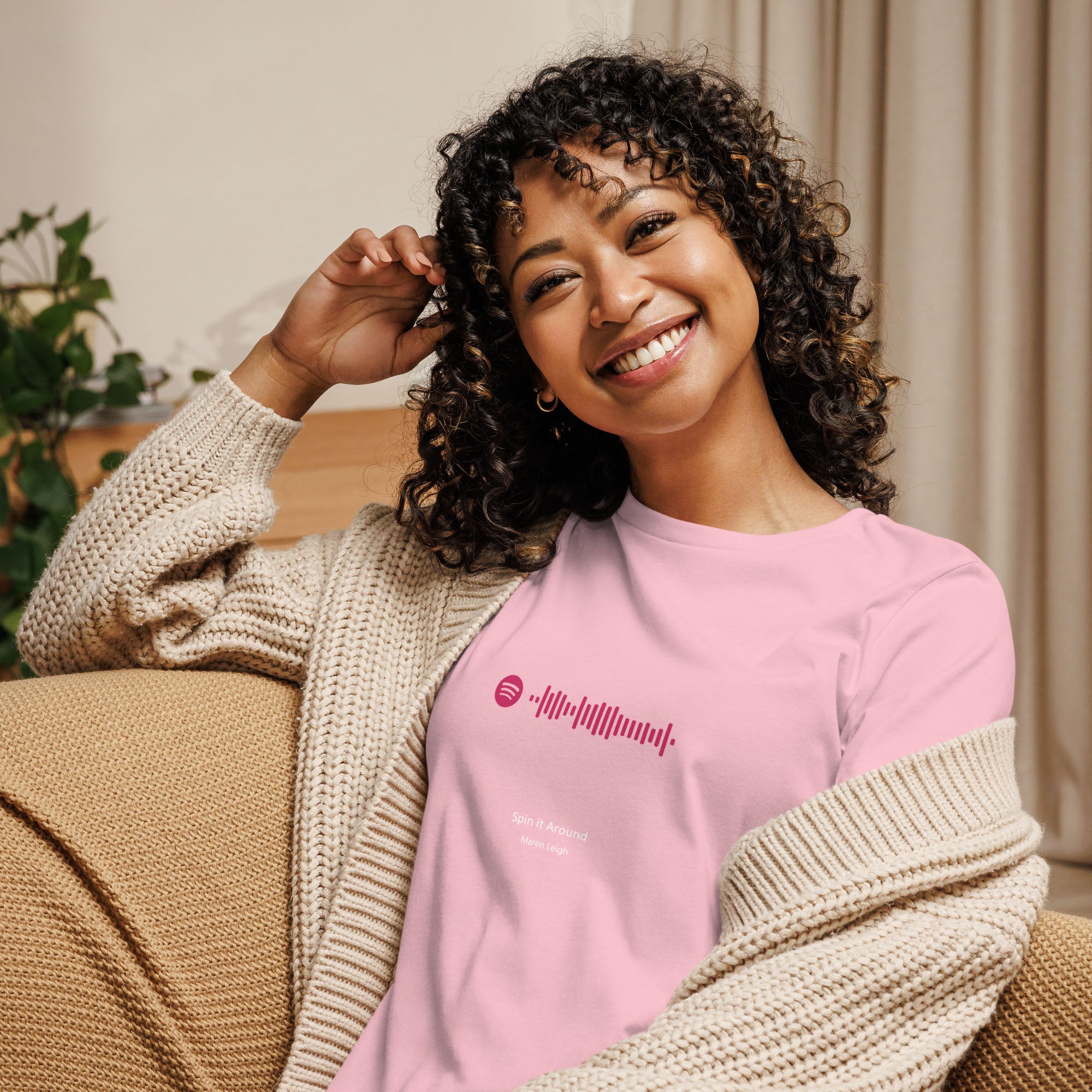 Light pink Women's tshirt with printed custom music code and custom text