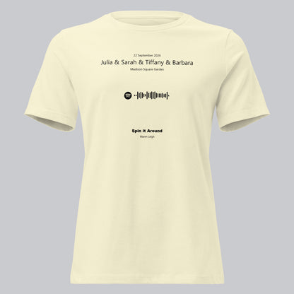 Light yellow Women's tshirt with printed custom music code and custom text