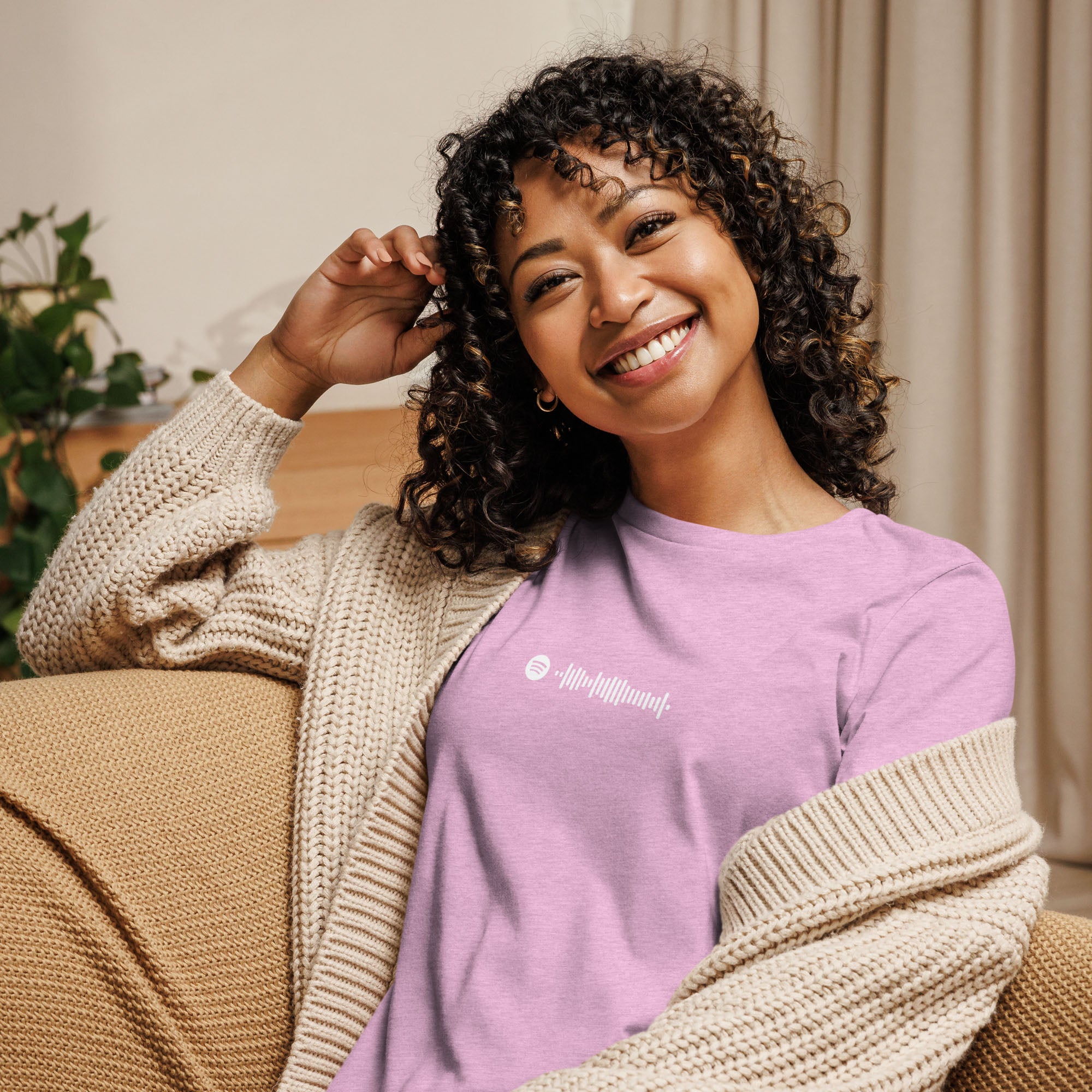 Lilac Women's tshirt with printed custom music code and custom text