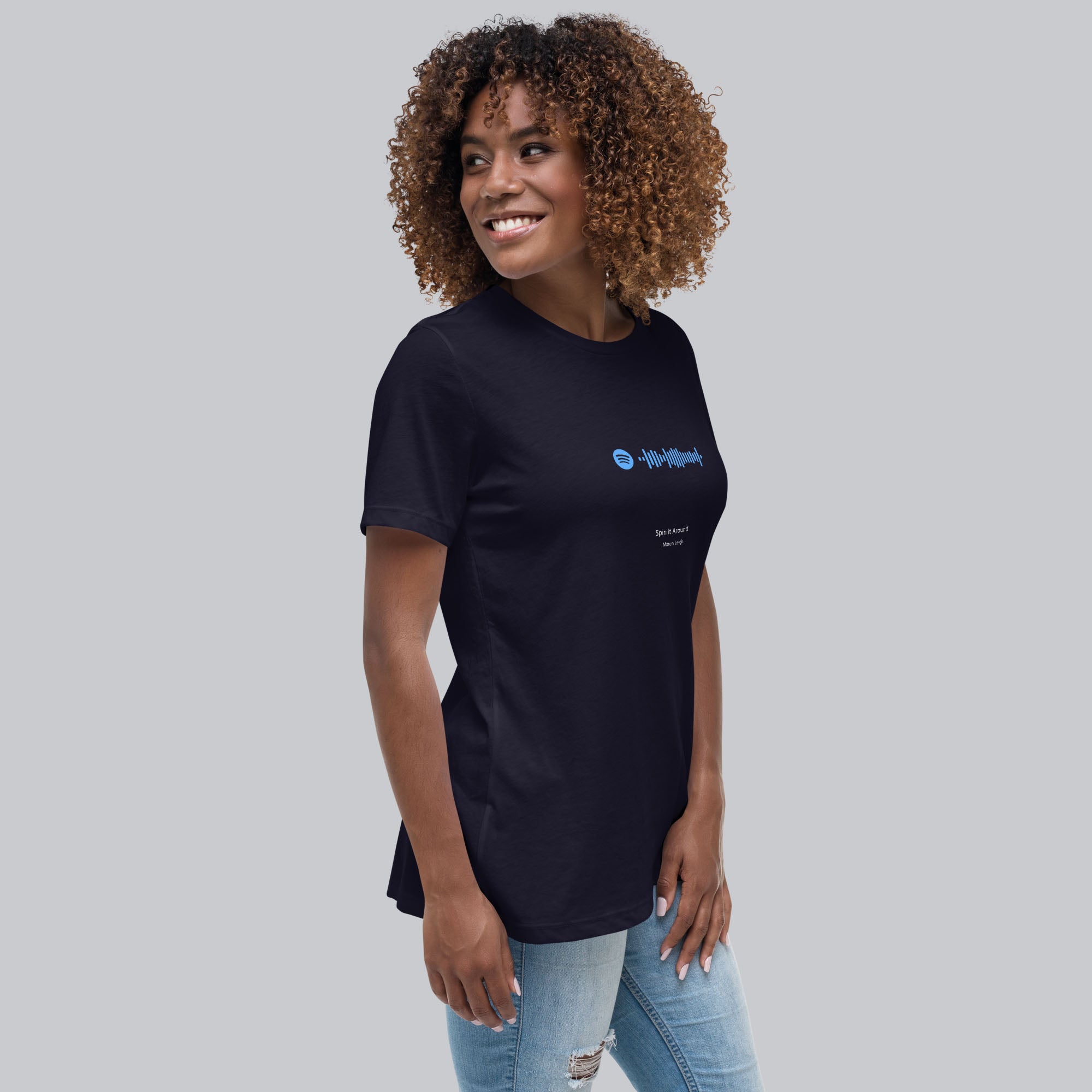 Navy Women's tshirt with printed custom music code and custom text