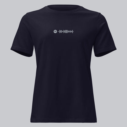 Navy Women's tshirt with printed custom music code and custom text