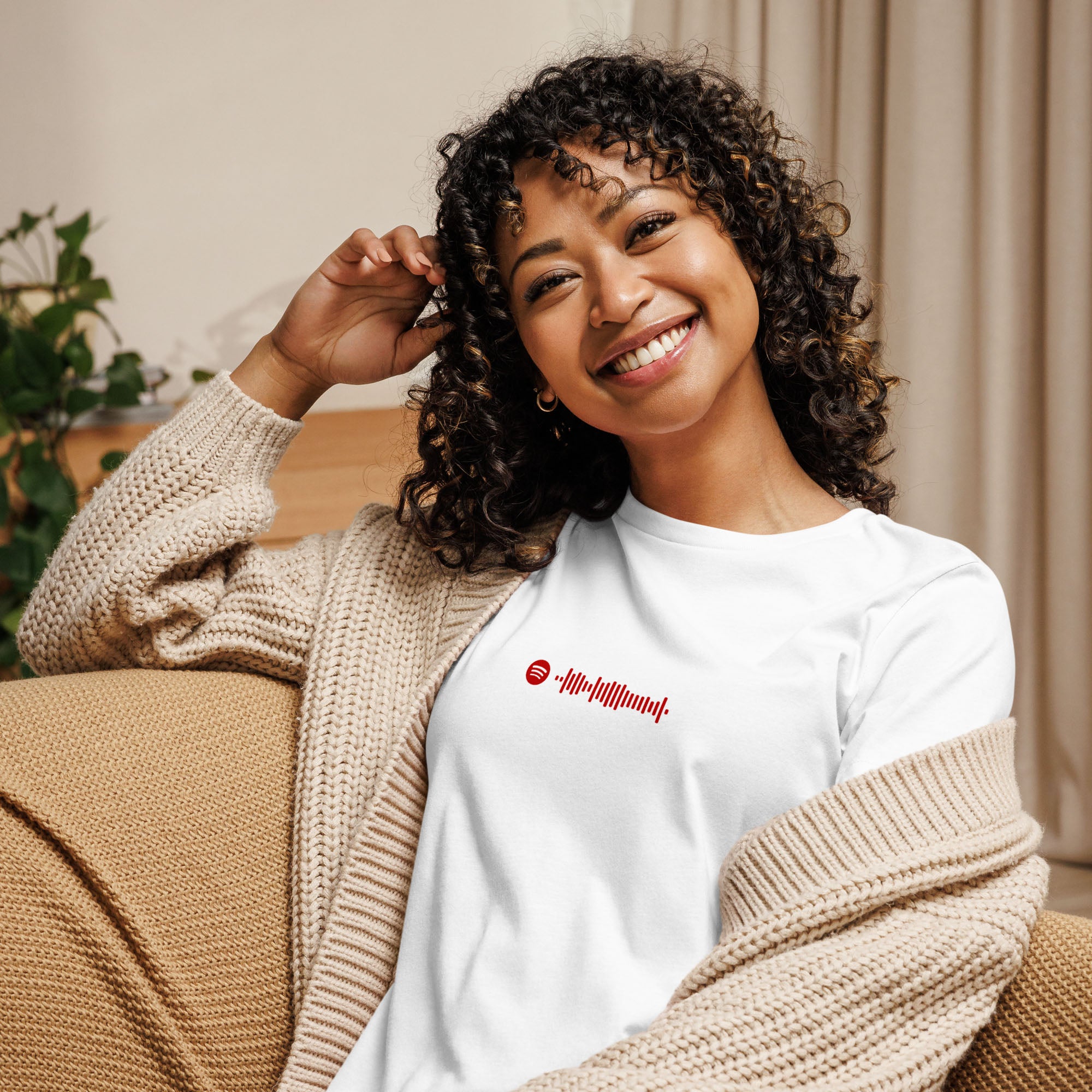 White Women's tshirt with printed custom music code and custom text
