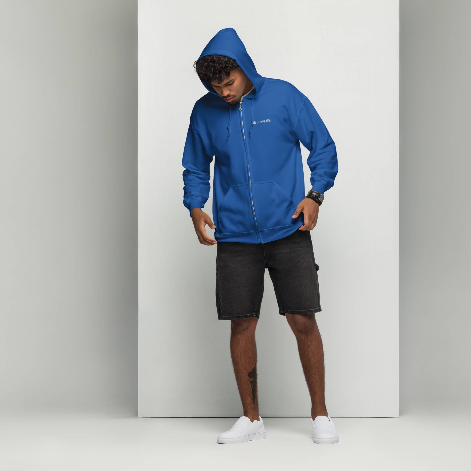 Blue Zip Hoodie with custom Music Code