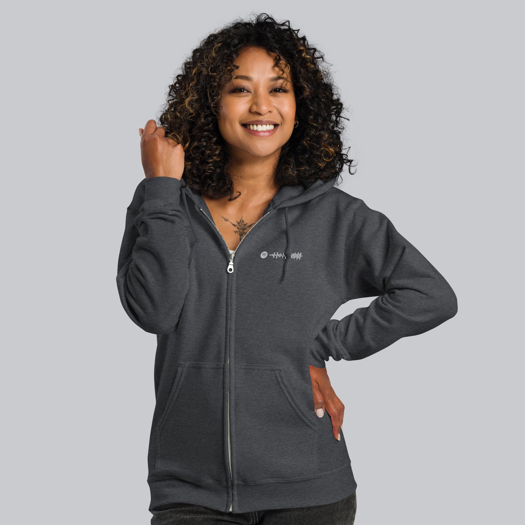 Dark Grey Zip Hoodie with custom Music Code