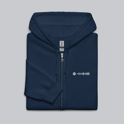 Navy Zip Hoodie with custom Music Code