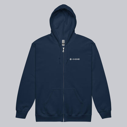 Navy Zip Hoodie with custom Music Code
