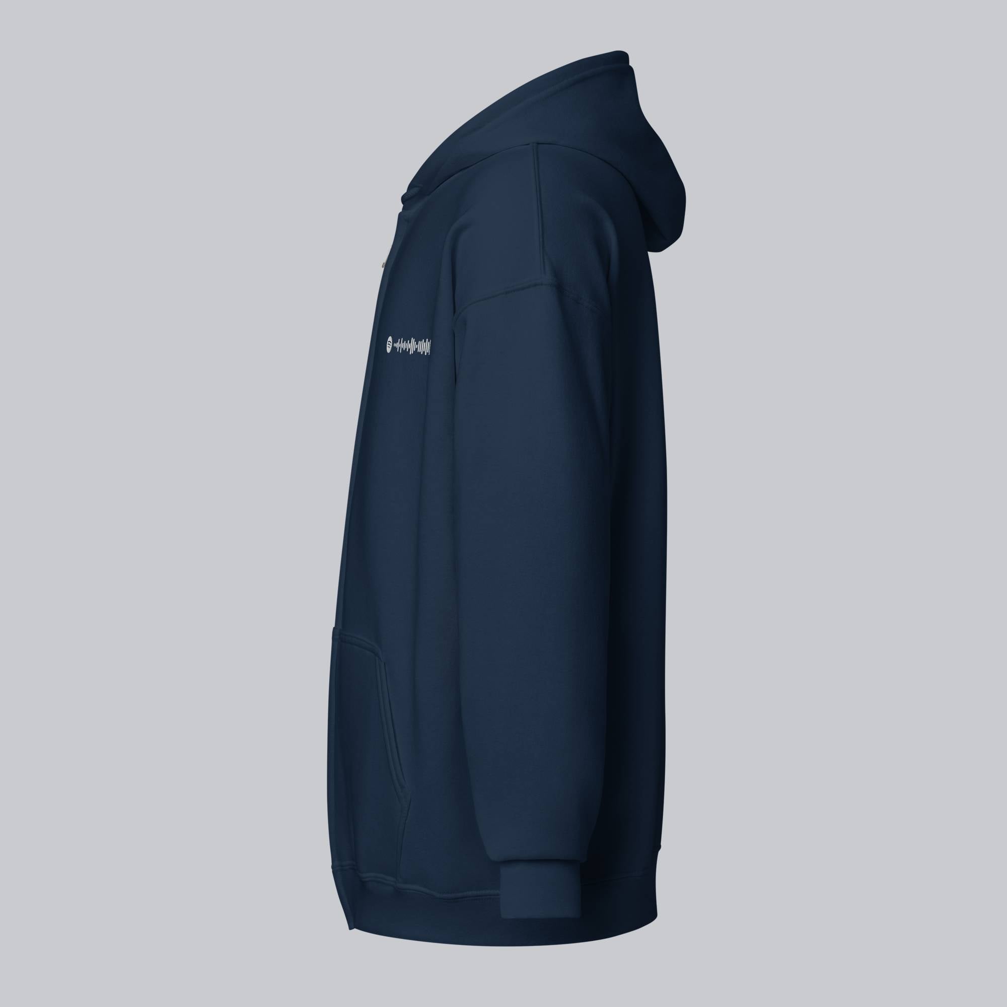 Navy Zip Hoodie with custom Music Code