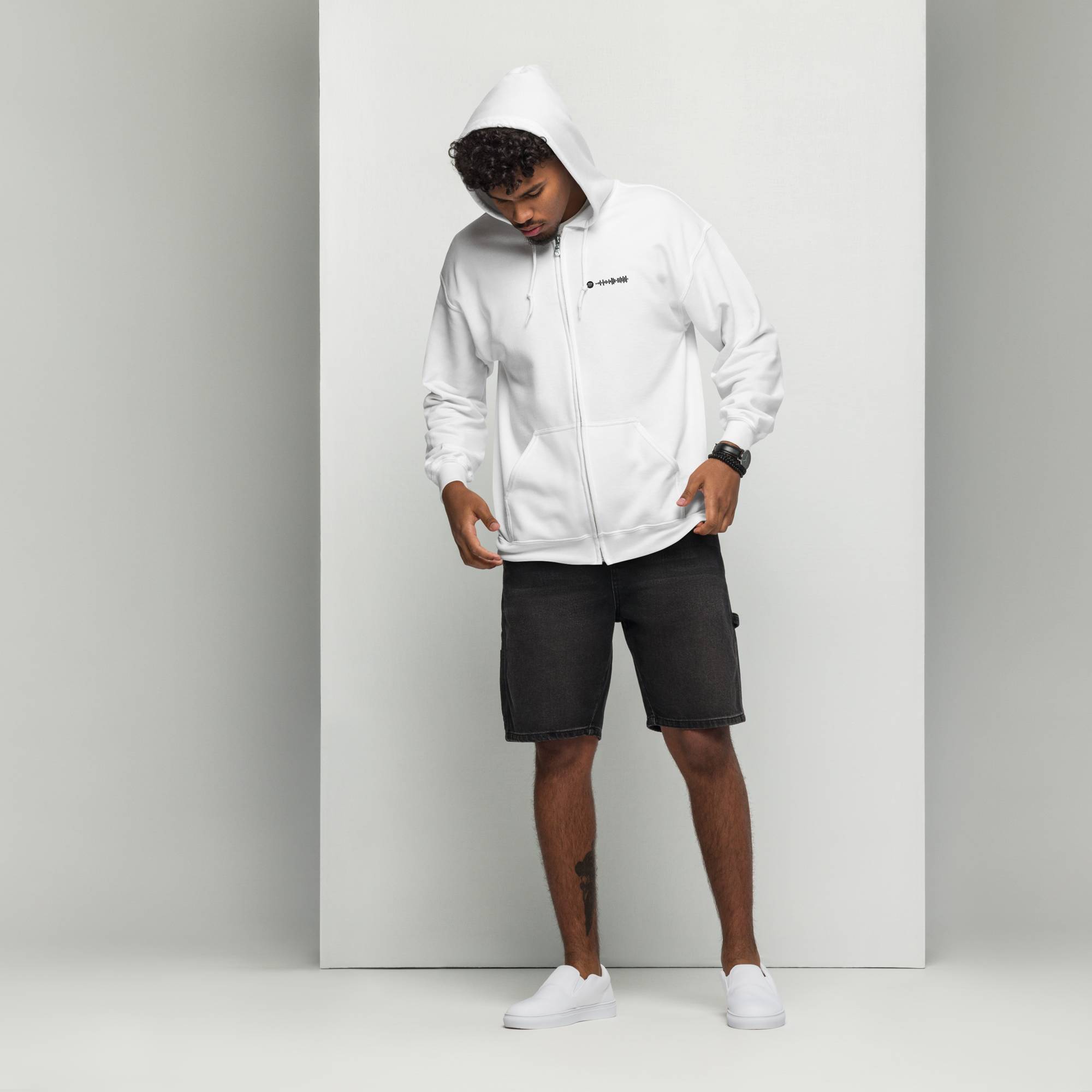 White Zip Hoodie with custom Music Code