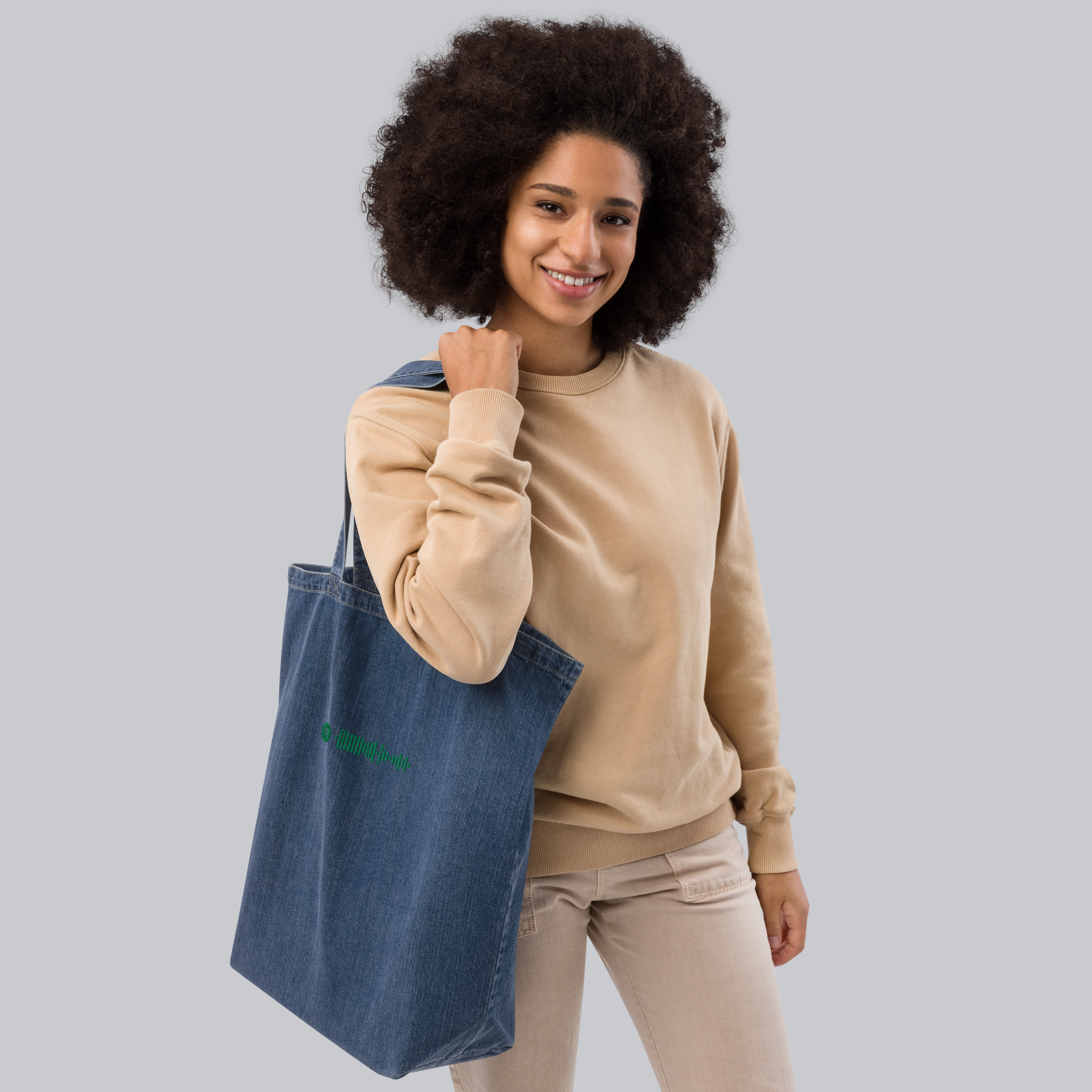 Organic denim tote with custom Music Code of your favorite song