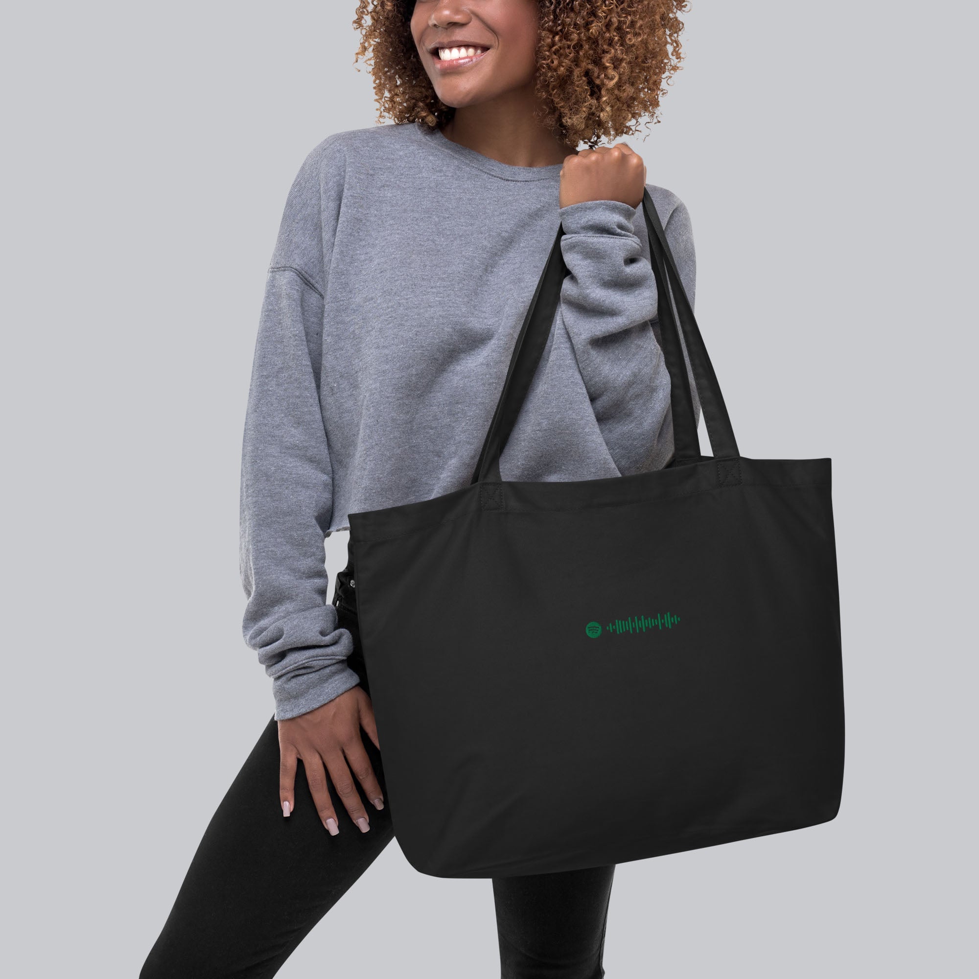 Eco Tote Bag Large Black with custom Music Code of your favorite song#color_black