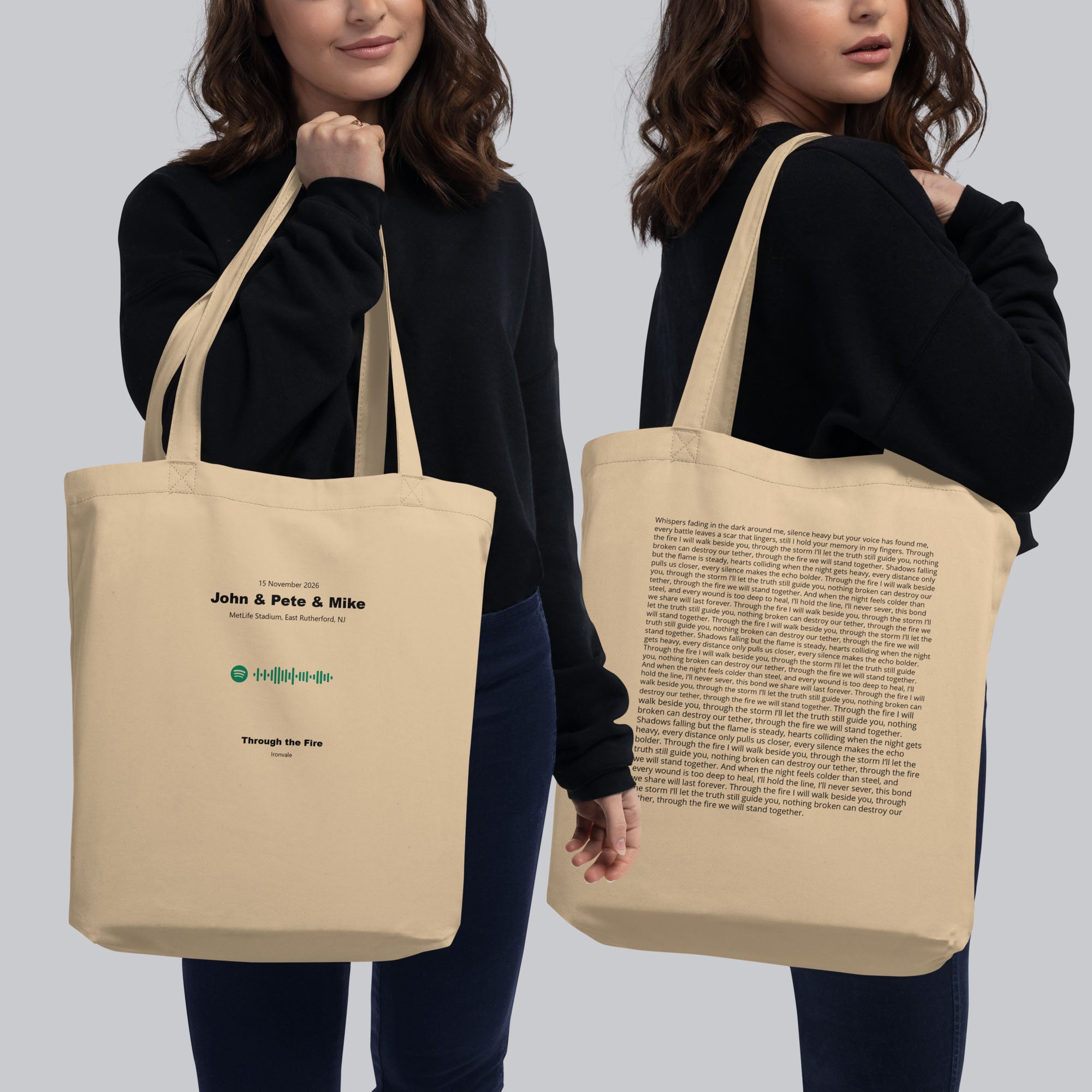 Eco Tote Bag Small Beige with custom Music Code of your favorite song