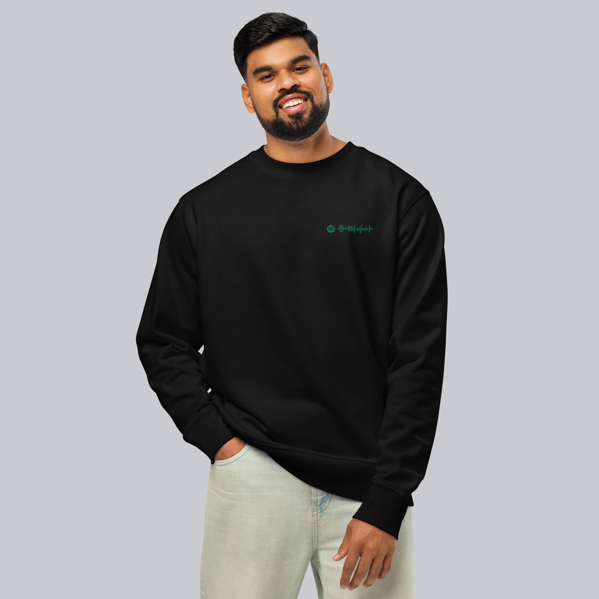 Stanly Stella Organic Unisex Sweathirt Black with embroidered custom Music Code