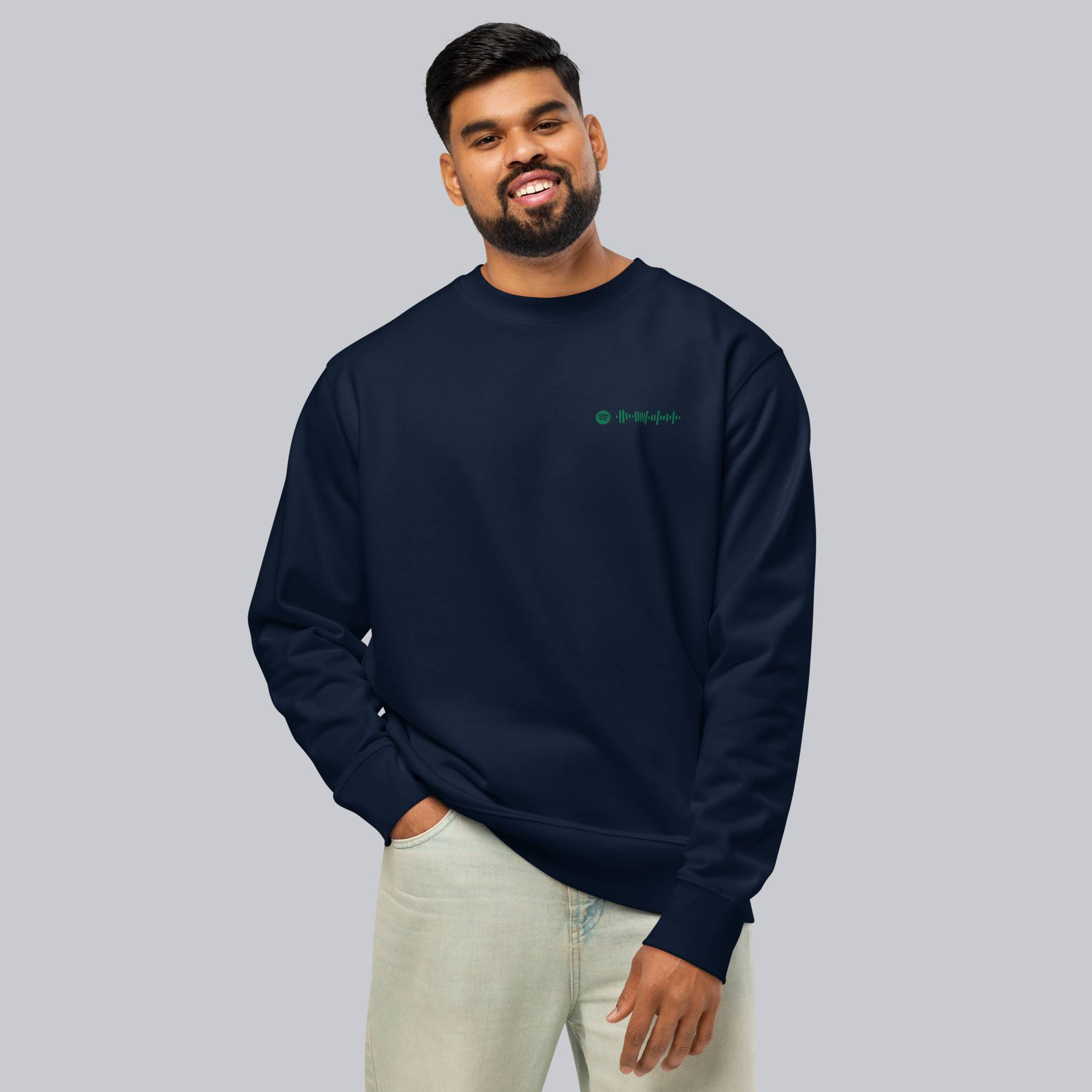 Stanly Stella Organic Unisex Sweathirt Navy with embroidered custom Music Code