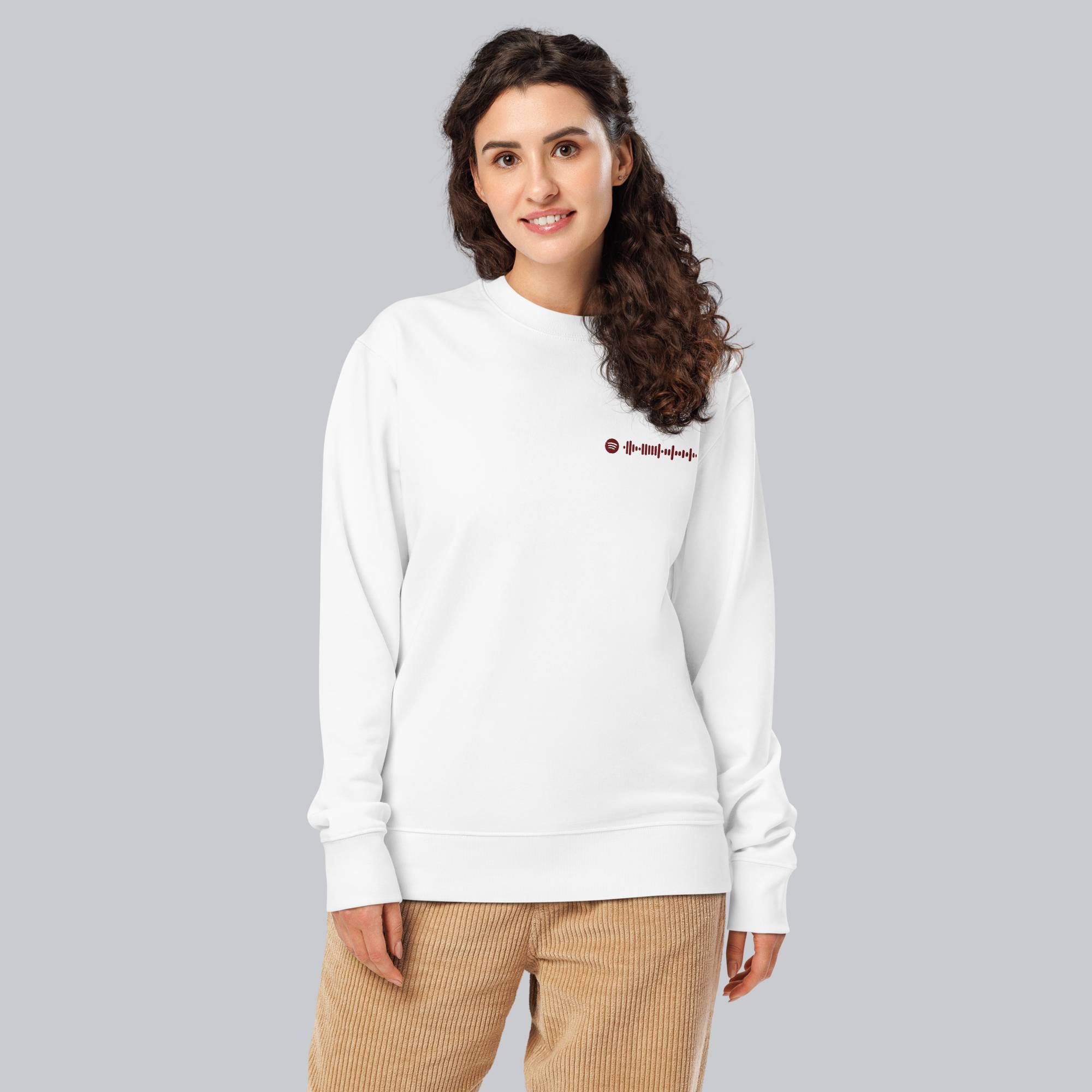 Stanly Stella Organic Unisex Sweathirt White with embroidered custom Music Code#color_white