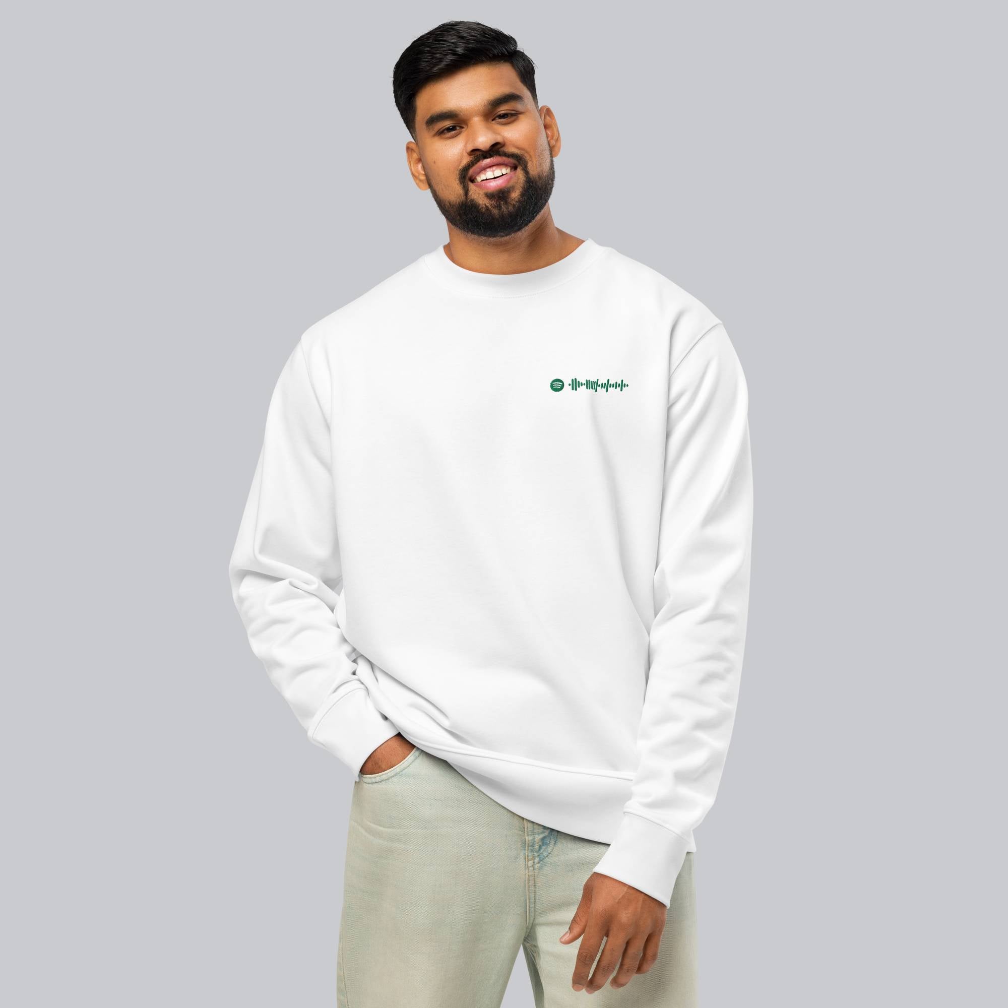 Stanly Stella Organic Unisex Sweathirt White with embroidered custom Music Code