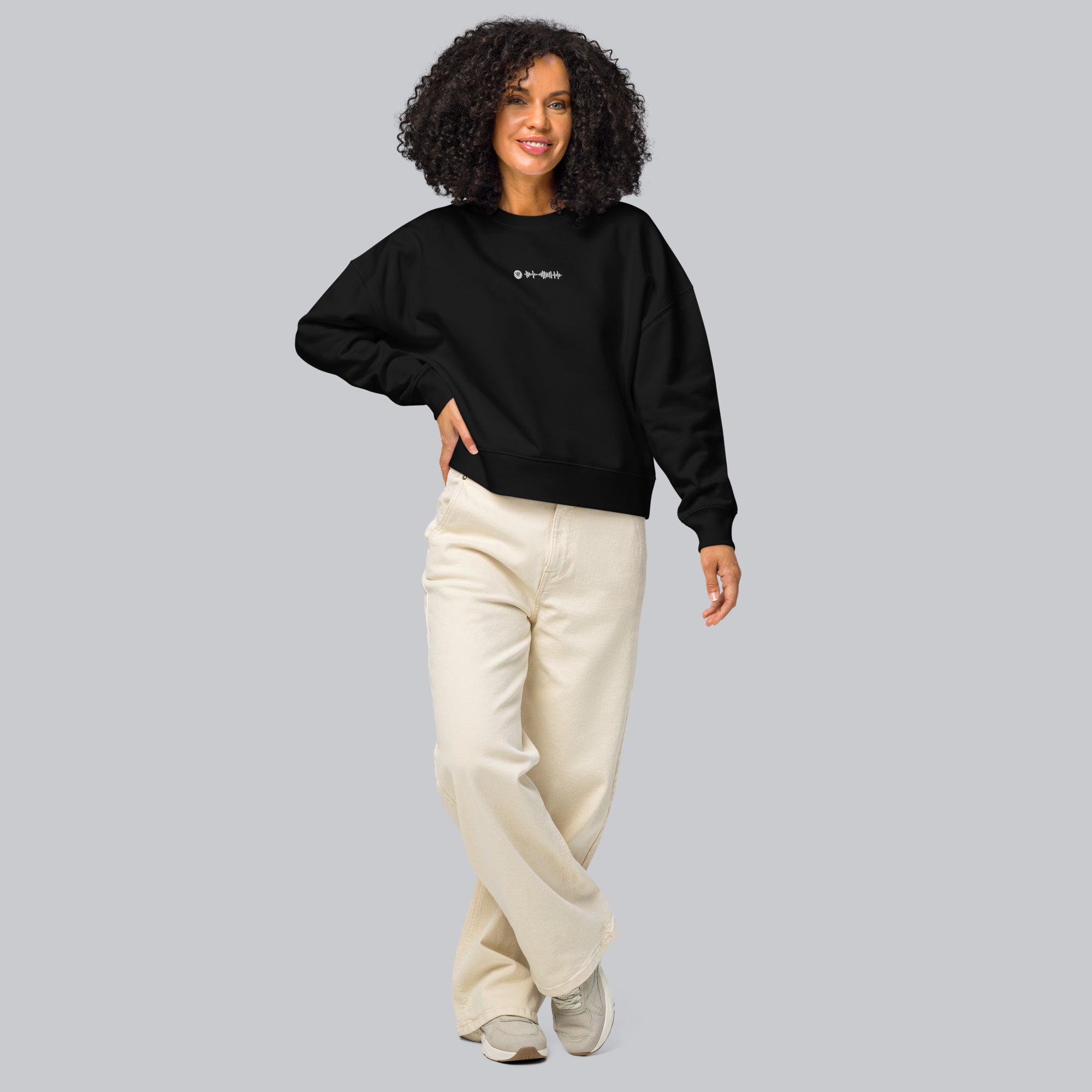 Stanly Stella Organic Women Sweathirt Black with embroidered custom Music Code#color_black