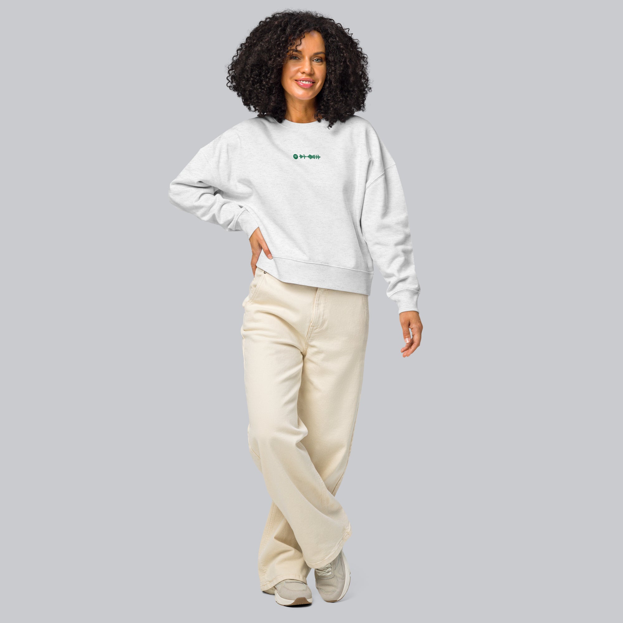 Stanly Stella Organic Women Sweathirt Light Grey with embroidered custom Music Code