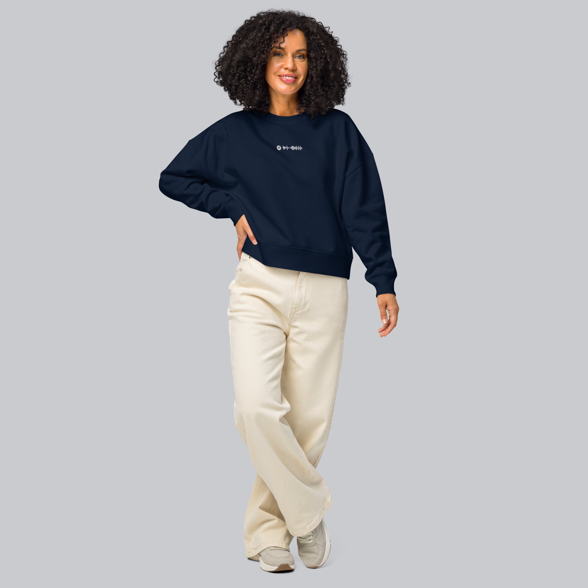 Stanly Stella Organic Women Sweathirt Navy with embroidered custom Music Code