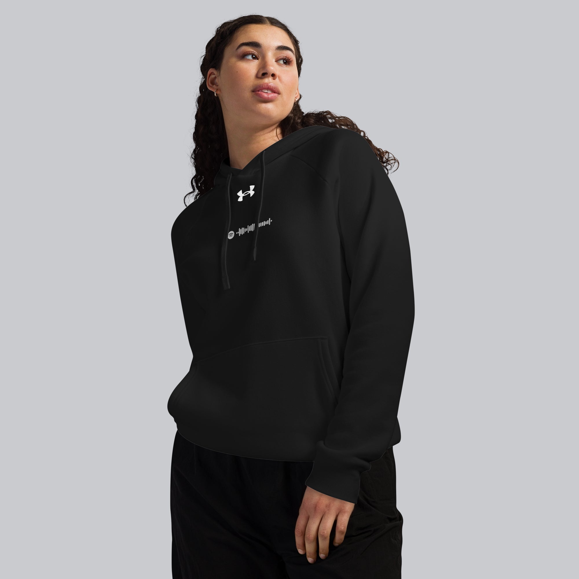 Under Armour Hoodie Black with Custom Music Code of your favorite song#color_black
