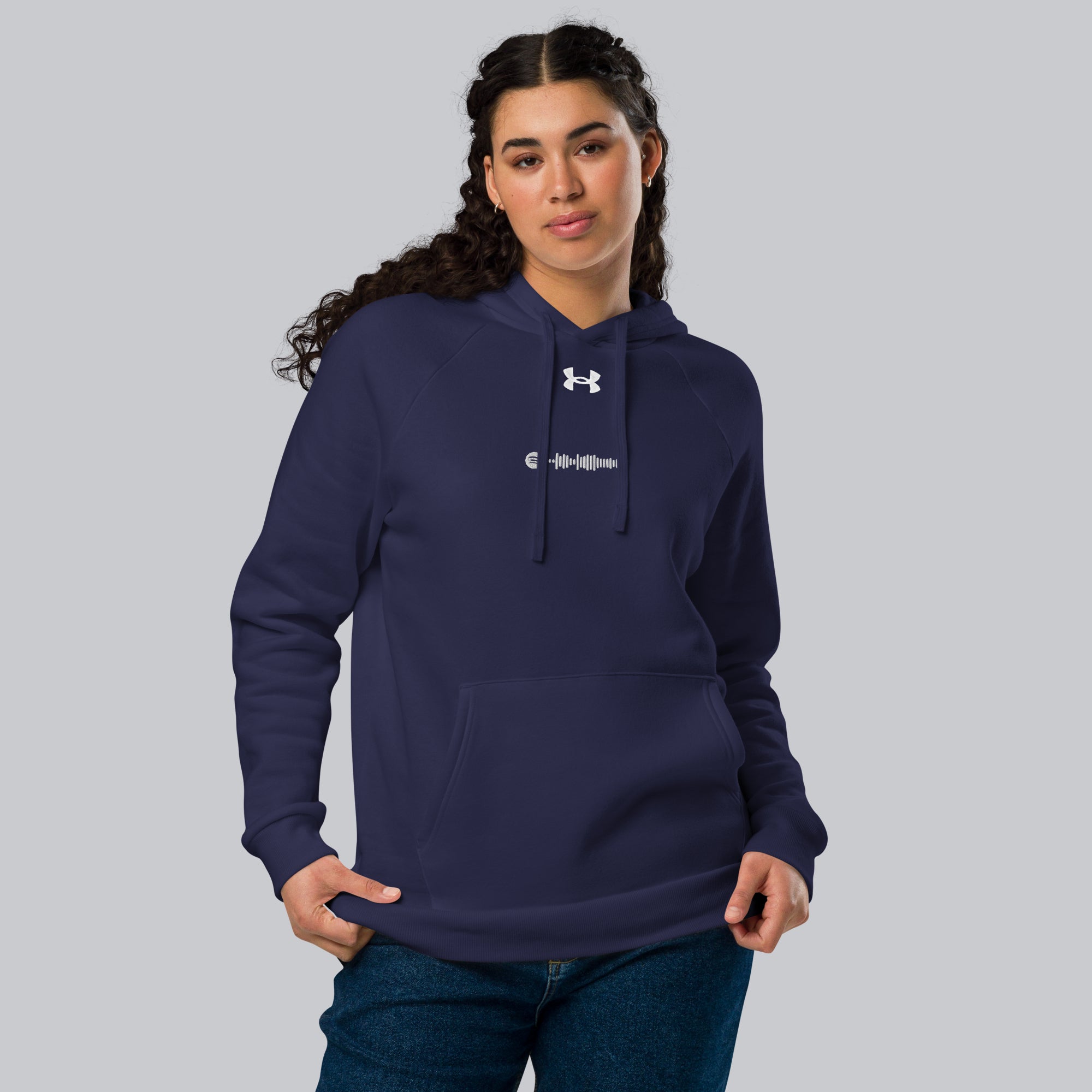 Under Armour Hoodie Navy with Custom Music Code of your favorite song